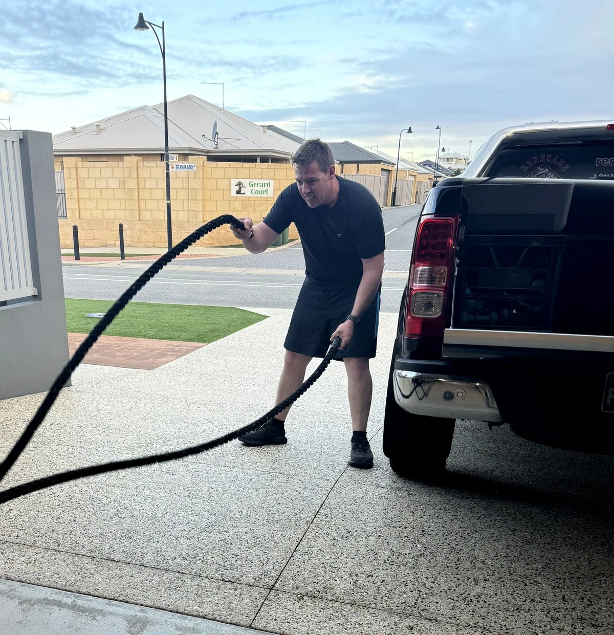 One-on-one mobile personal training session at a client's home in Cockburn
